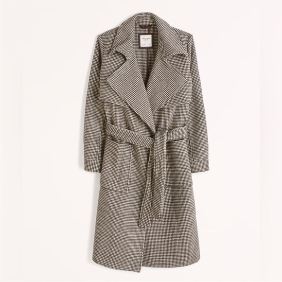 Abercrombie & Fitch Wool Trench Coat Houndstooth Belted - Picture 2 of 16